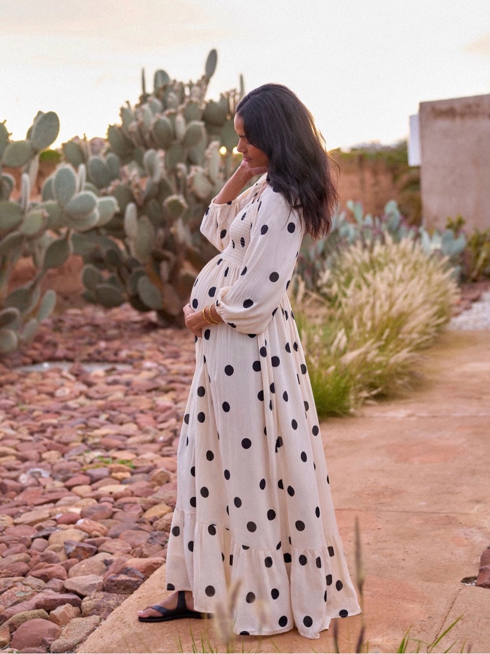 Seraphine Cream Maxi Dress with Black Polka Dots
